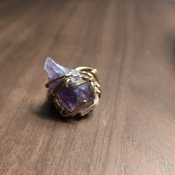 Handmade Gold Wire-Wrapped Amethyst Ring - Picture 1 of 2